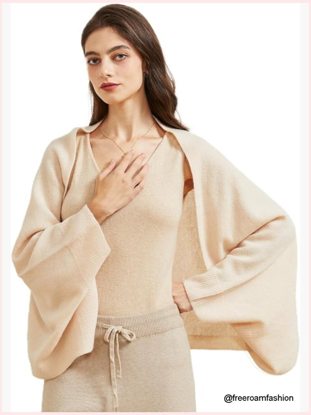 Open Front Wool Shawl Wrap Scarf with Sleeves Knitted Poncho Cape
